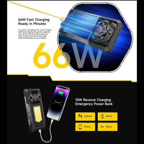  Ulefone Armor 30, 12 Go + 512 Go, vision nocturne, téléphone robuste IP68/IP69K, écran 6,95 pouces, Android 15, MediaTek Helio G100 Octa Core, réseau : 4G, NFC, OTG (noir) SU935B1963-022